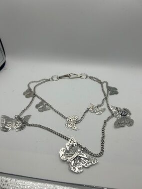 Silver Butterfly Layered Chain Necklace - Women's Jewelry